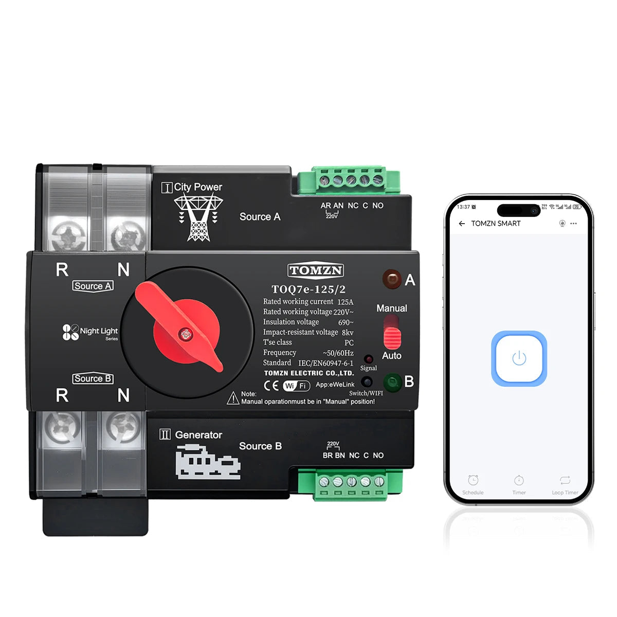TOMZN TOQ7e Smart WiFi ATS Dual Power Automatic Change-Over in Pakistan - 2pole