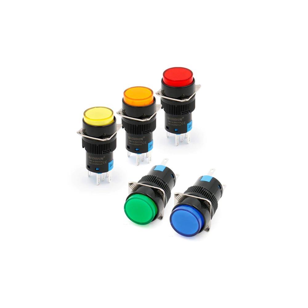16mm Push Button Switch Momentary Round Cap LED Lamp in Pakistan - Green