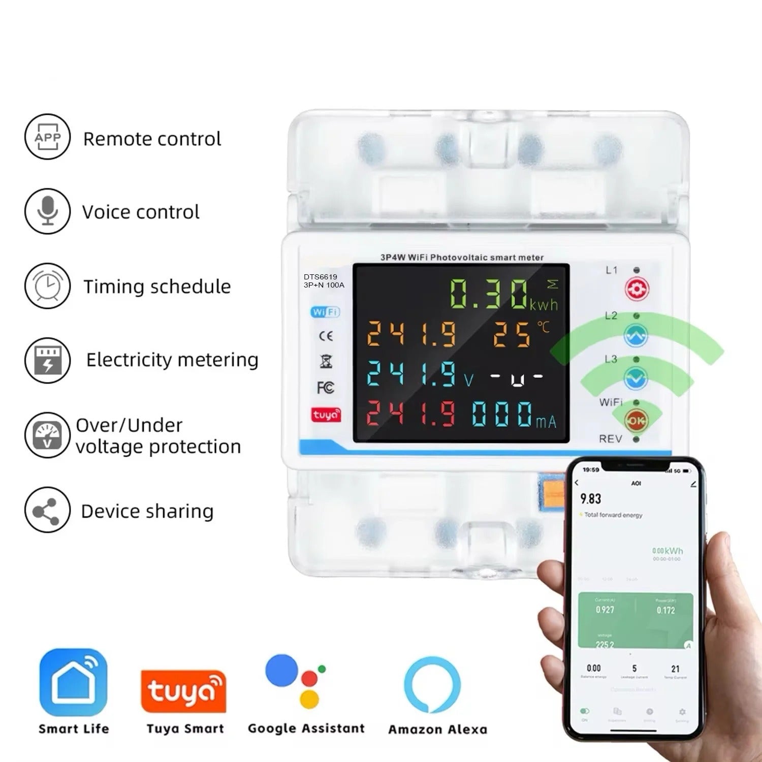 100A Wi-Fi smart three phase energy meter and voltage protector Bidirectional  in pakistan