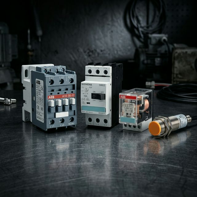 Contactors, a motor protection breaker and a proximity sensor